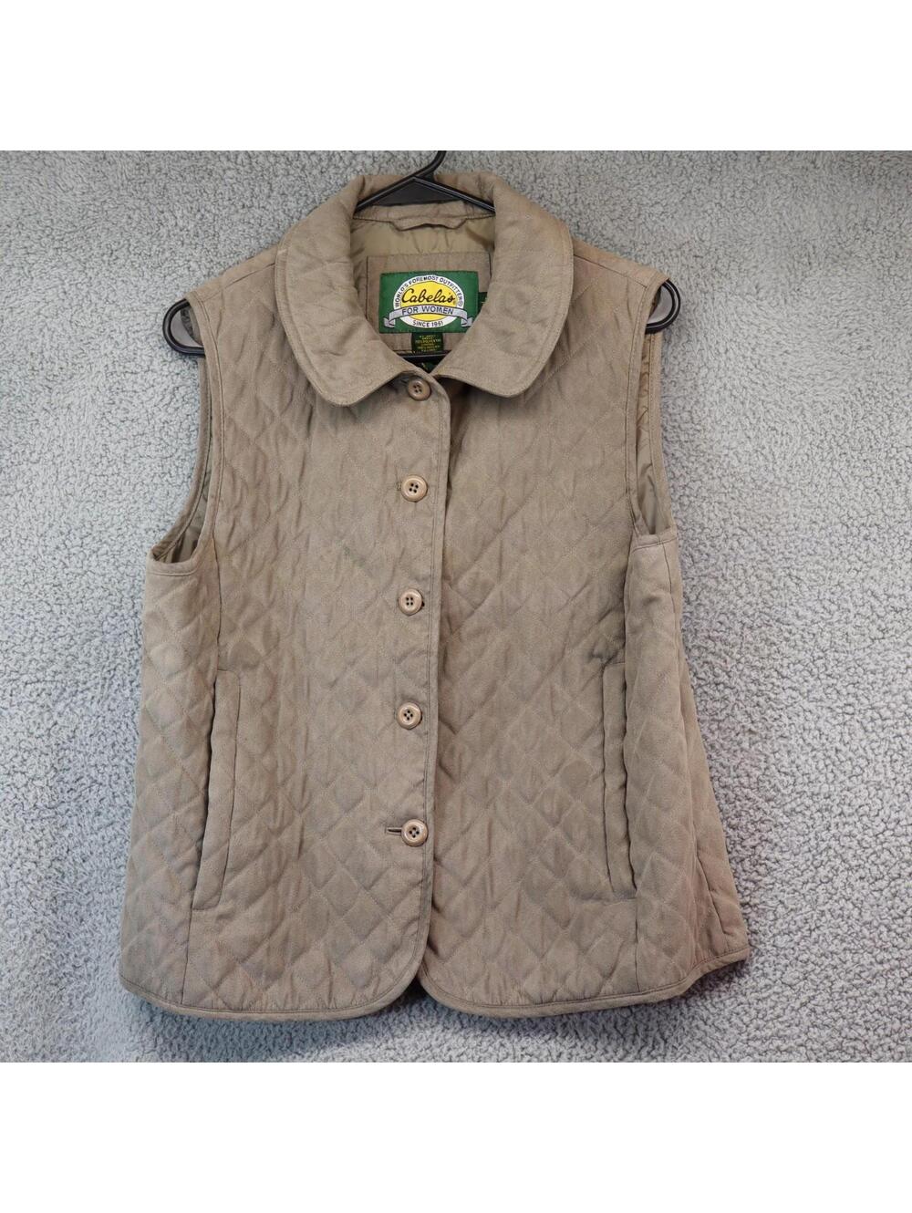 Cabelas Women Vest Medium Diamond Quilt Faux Suede Sage